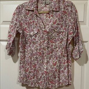 Button-Front Floral Camp Shirt in Pink and Green